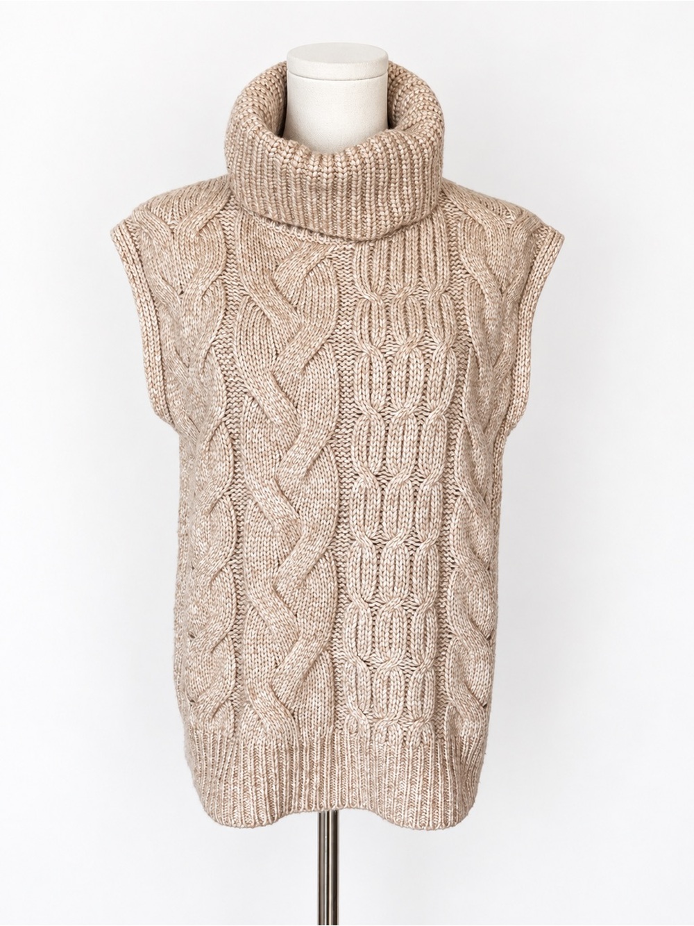 Express Cable Knit Turtleneck Sweater Vest Small Beige Cream Chunky Knit